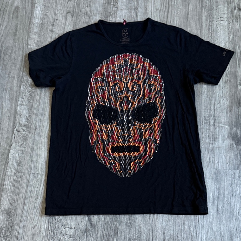Ay Güey! Men's Black Tee with Intricate Mask Design
